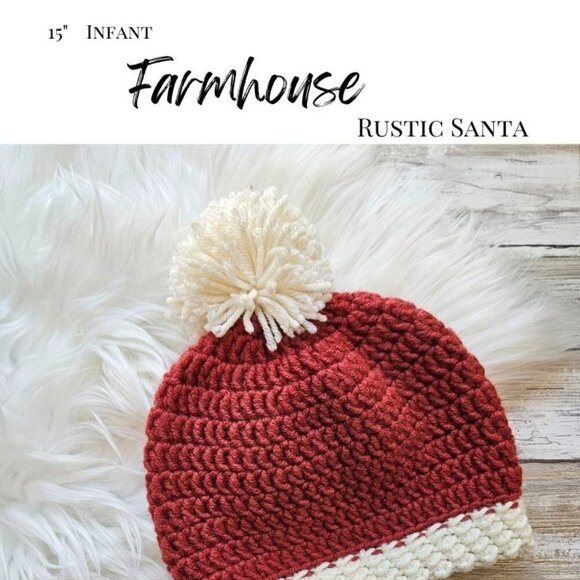 Infant Hat, Pom Pom Rustic Santa - Picture 2 of 2